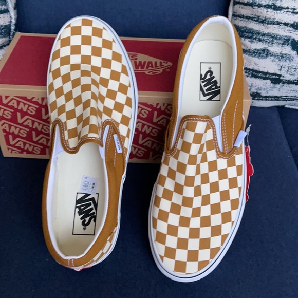 Vans Classic Slip-On Checkerboard Golden Brown/True White MENS - Picture 13 of 16